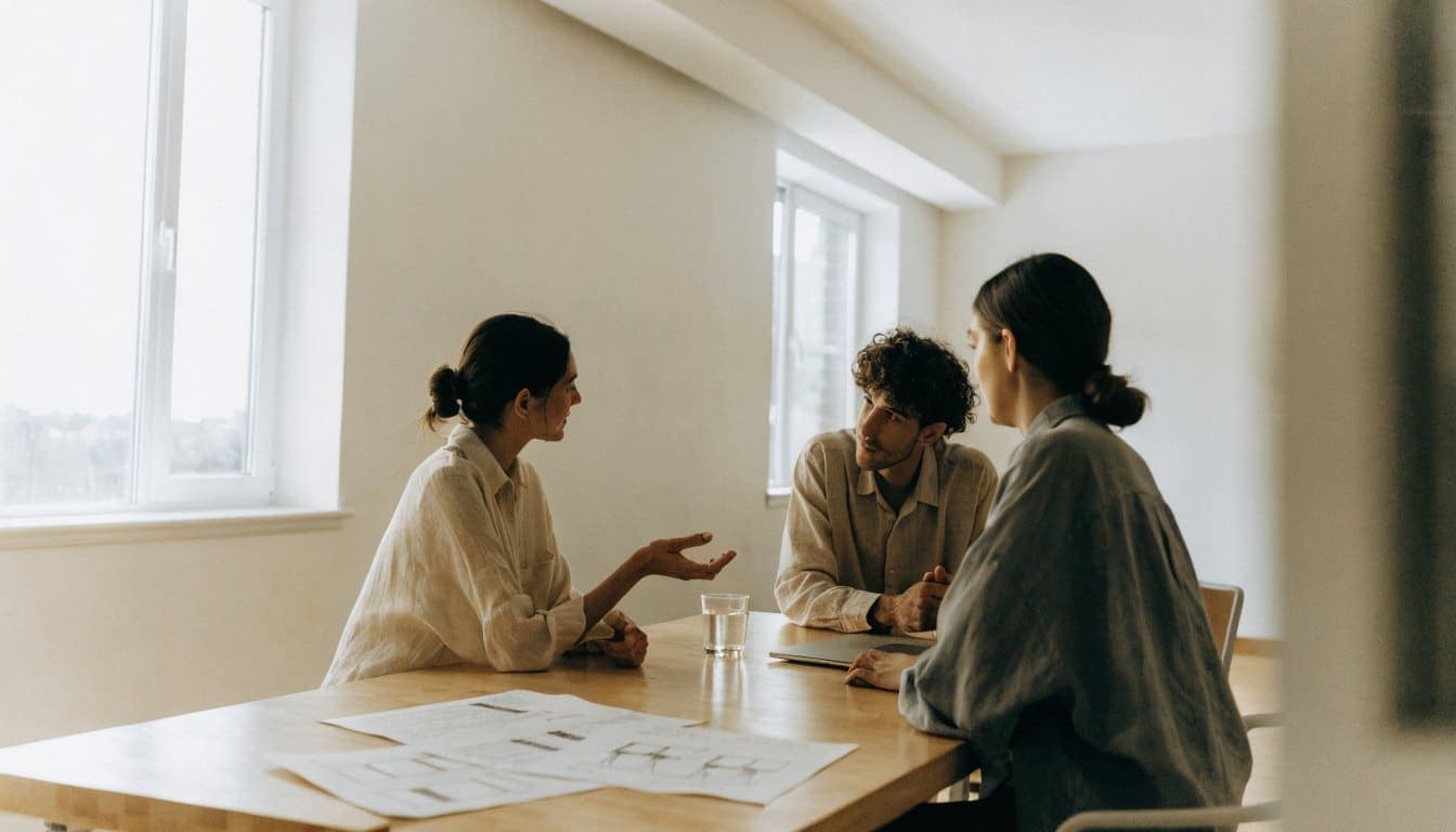 Een consultant bespreekt met twee medewerkers van een installatiebedrijf hun processen