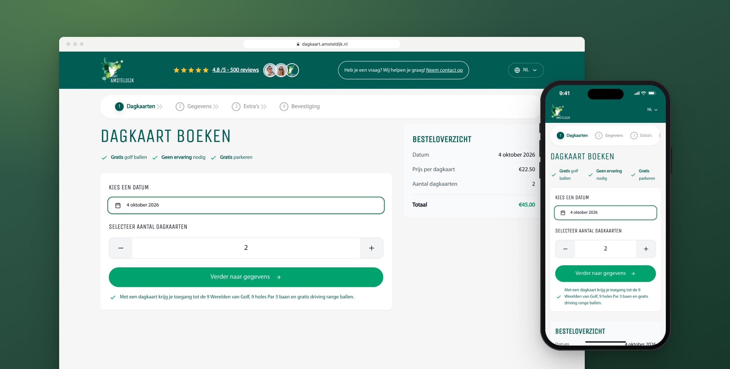 Boekingsapp voor dagkaarten bij Golf Amsteldijk