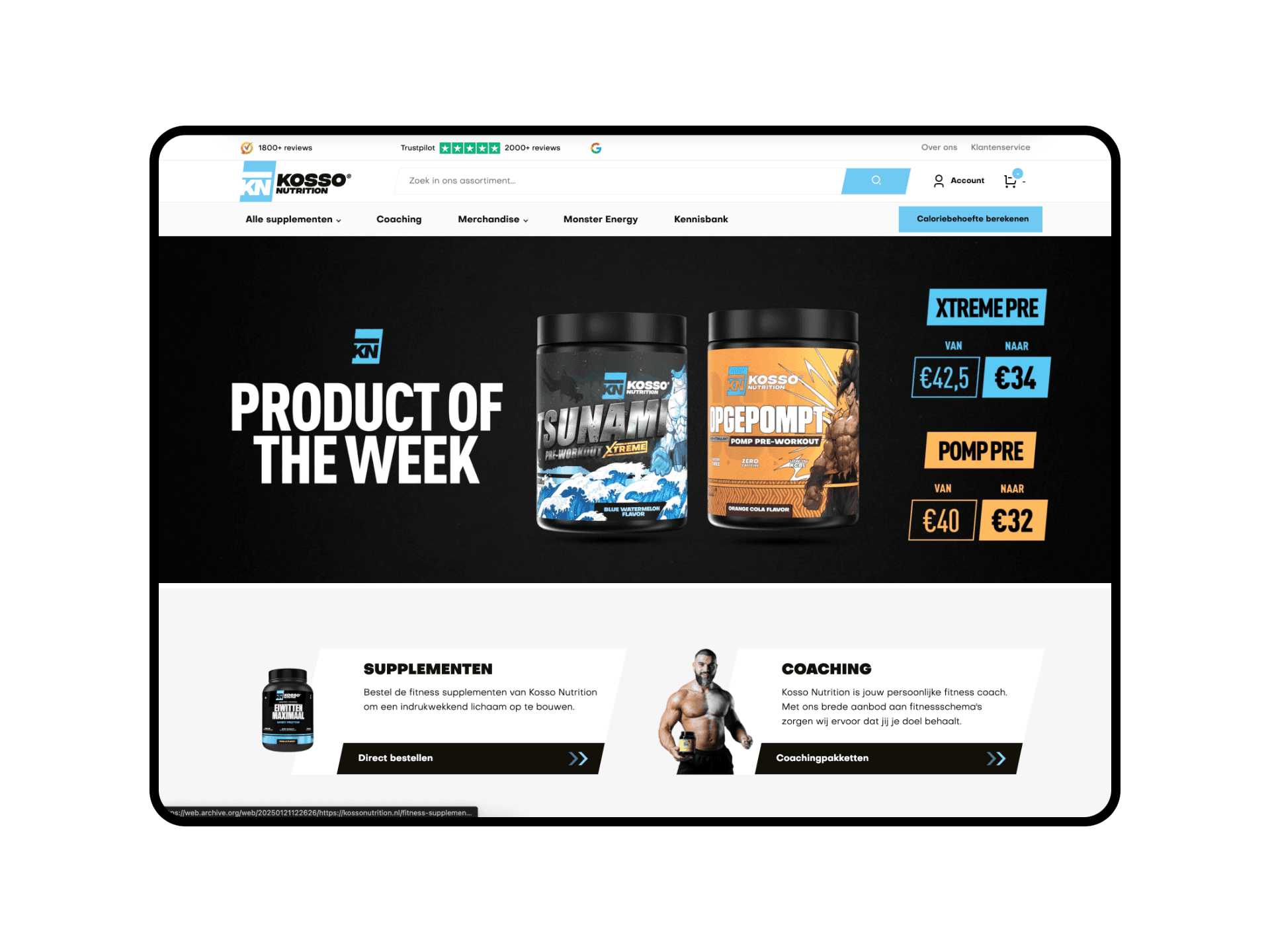 De Shopify Plus-webshop van Kosso Nutrition op een laptop, met het product van de week