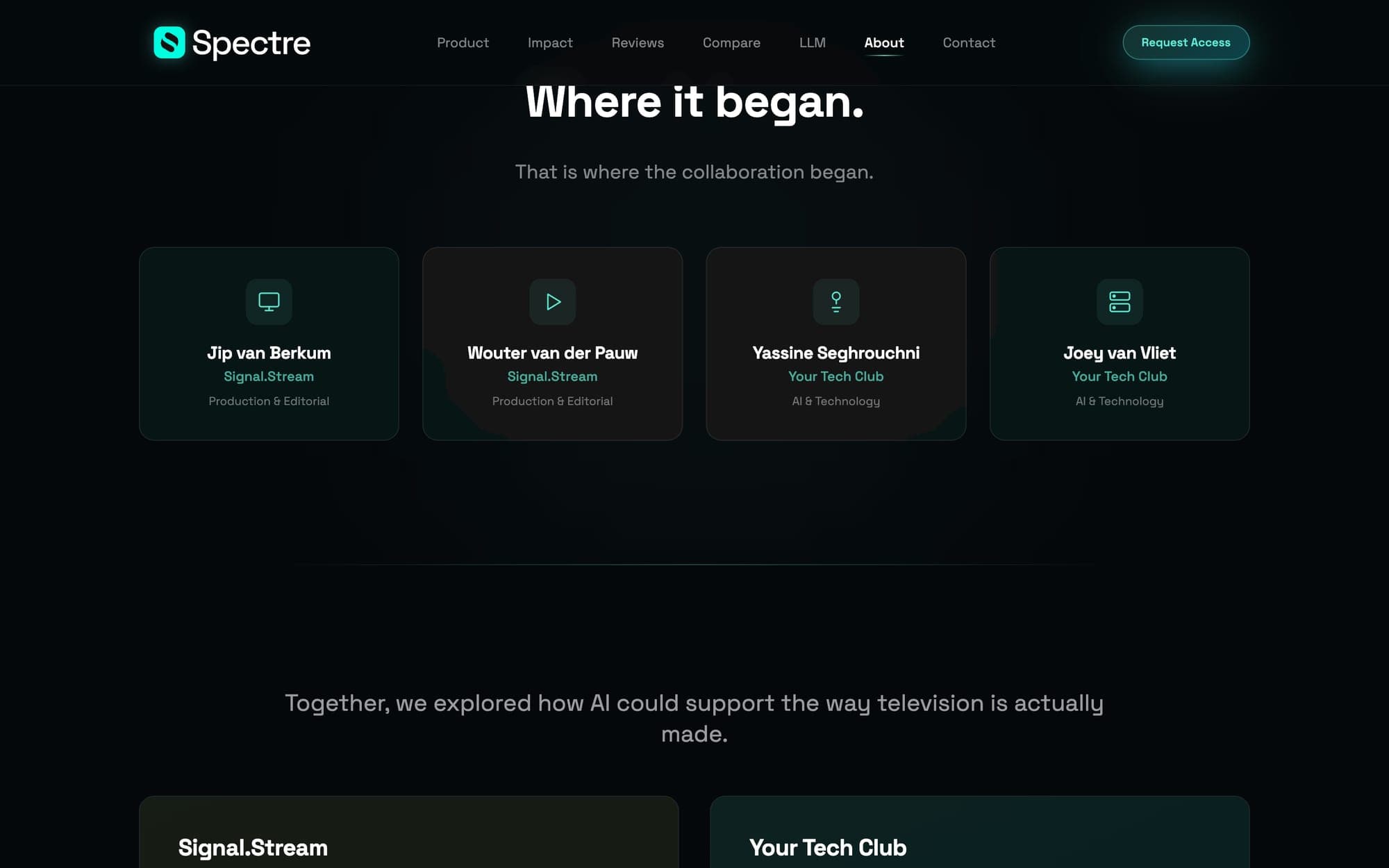 Het team achter Spectre: Jip van Berkum en Wouter van der Pauw van Signal.Stream, Yassine Seghrouchni en Joey van Vliet van Your Tech Club