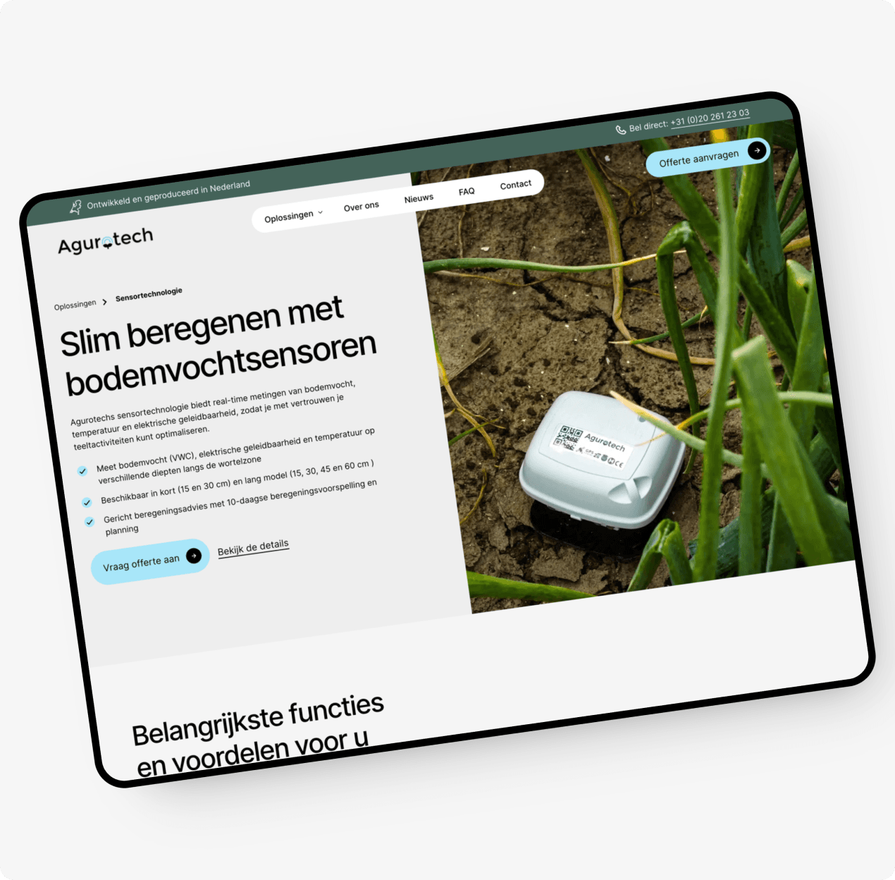 De website van Agurotech op telefoon en desktop.
